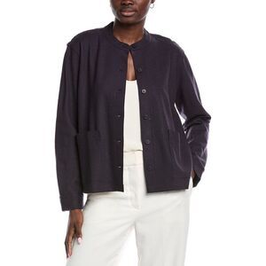 Eileen Fisher Womens Mandarin Collar Wool Jacket, Blue